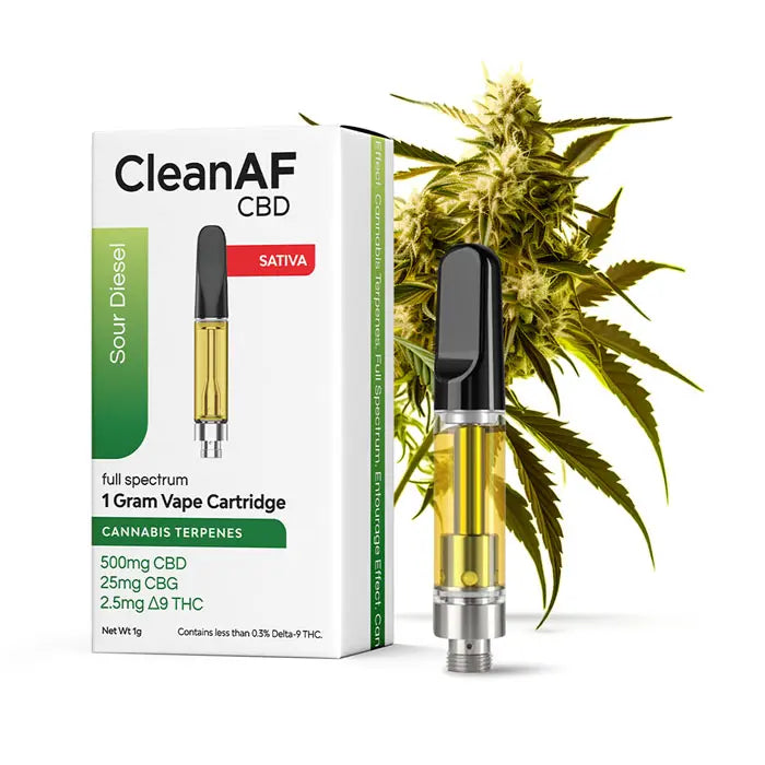 Sour Diesel THC Vape Cartridge - Sativa Full Spectrum CleanAF CBD Sour Diesel THC Vape Cartridge - Sativa Full Spectrum CleanAF CBD