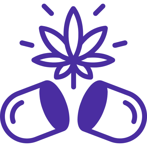 capsule and marijuana leaf icon for THC for sleep