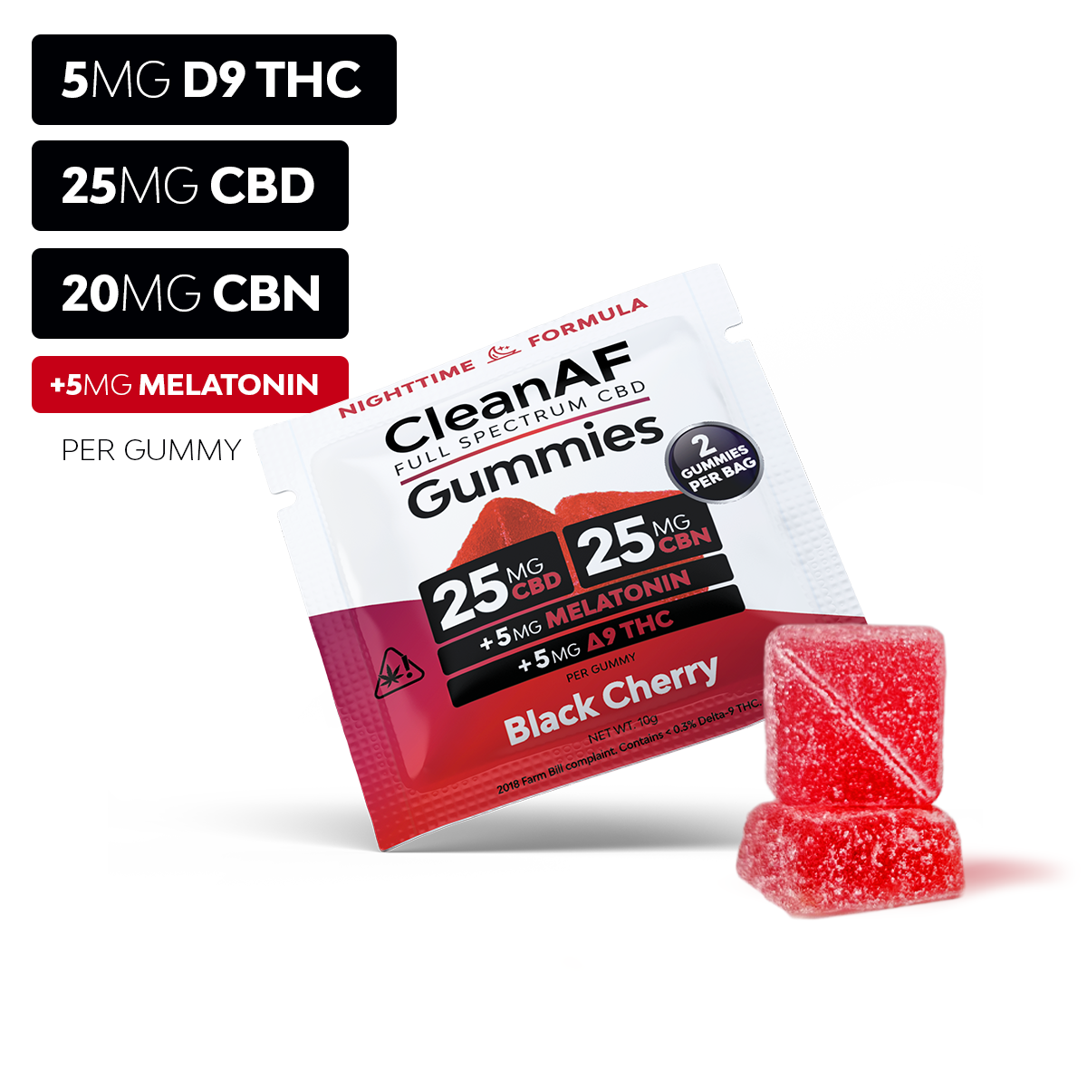 Deep Sleep Gummies with THC + CBD + CBN + Melatonin - Black Cherry