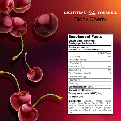 Deep Sleep Gummies with THC + CBD + CBN + Melatonin - Black Cherry