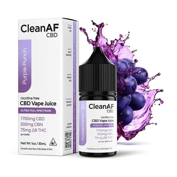 Purple Punch THC Vape Juice - Delta-9 THC + CBD + CBN – CleanAF CBD Purple Punch THC Vape Juice - Delta-9 THC + CBD + CBN – CleanAF CBD
