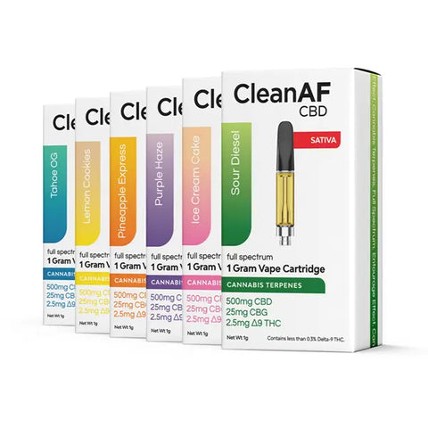 THC Carts - Six CBD + THC Carts - Sativa, Hybrid & Indica CleanAF CBD THC Carts - Six CBD + THC Carts - Sativa, Hybrid & Indica CleanAF CBD