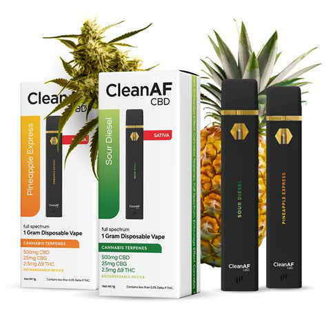 THC Vape Pens - 2pc Sativa Variety Pack - Full Spectrum CleanAF CBD THC Vape Pens - 2pc Sativa Variety Pack - Full Spectrum CleanAF CBD